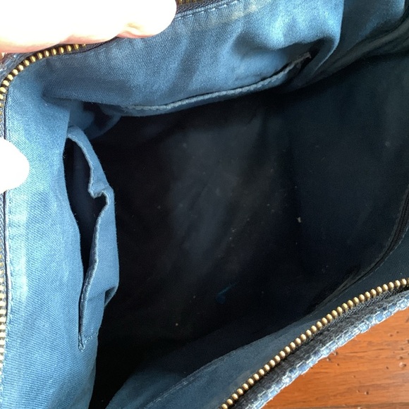 Fossil Emerson Satchel Purse Navy Blue Straw Leather Trim & Straps Crossbody Bag - Picture 9 of 14